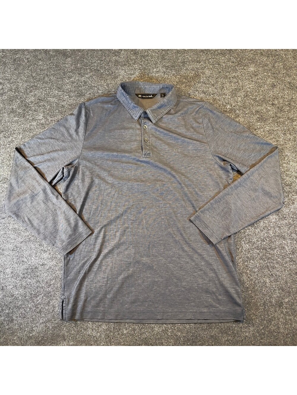 TravisMathew Men's Gray Long Sleeve Pima Blend Golf Polo Shirt Size L
